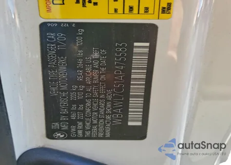 2010 BMW 335 I z USA, uszkodzony, nr VIN WBAWL7C51AP475583